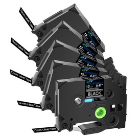 POPOBUY TZ TZe 12mm 0.47 inch Laminated White Tape Compatible for Brother P Touch TZ335 TZ-335 TZe-335 TZe335 Label Tape for Brother PTD210 PTH110 PTD200 PTD400AD Label Maker, 5 Pack White on Black