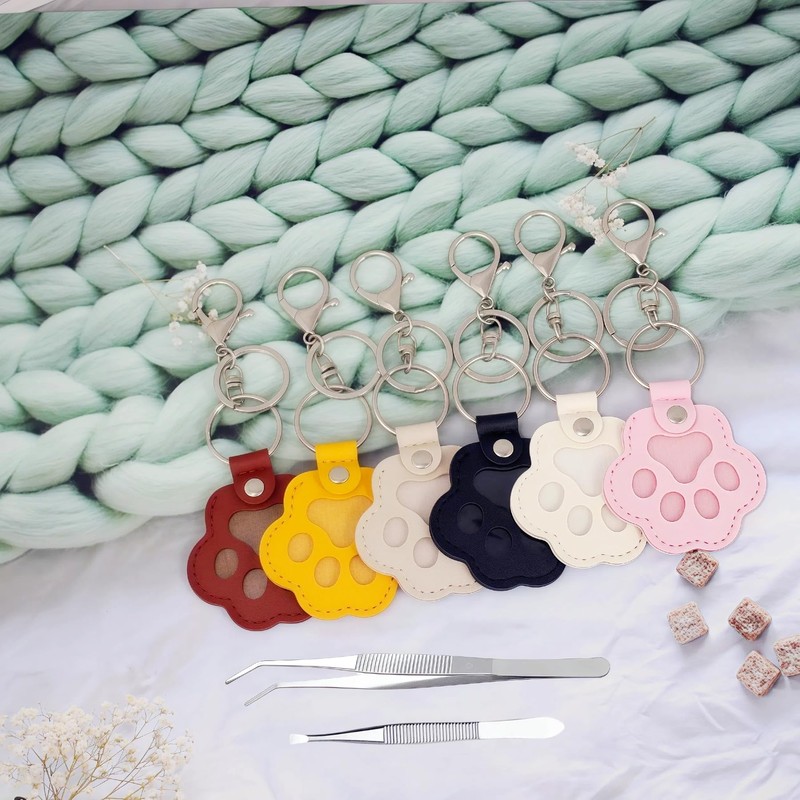 6 Piece Pet Memory Set, Cat Paw Keyring with Tweezers,