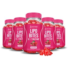 (5 Pack) Lipo Bites ACV Gummies Extreme 2000MG Formula Apple Cider Vinegar Chewies Formulated with Pomegranate Beet Juice Powder B12 Vegan Non GMO 300 Gummys