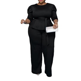 ThusFar Plus Size 2 Piece Outfits for Women Blazer Top Long Sleeve Long Pants Sets Casual Elegant Business Suit with Belt