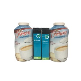 Borden Cremora Non Dairy Coffee Creamer Powder 35.3 oz with Plastic Coffee Stirrers (Pack of 2)
