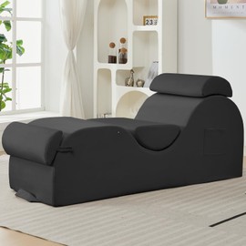 ijuicy Sleek Chaise Lounge Chair for Yoga/Exercise, Yoga Chaise/Lounger Indoor with Headrest,Waist Cushion,Movable Footrest,Side Pockets,Non-Slip Bottom, Yoga Chair-High Density Sponge, Dark Grey
