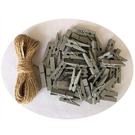 DurReus Wooden Clothespins for Pictures Travel Clothes Pin Home Decor Accessories with Jute Twine Gray Pack 50