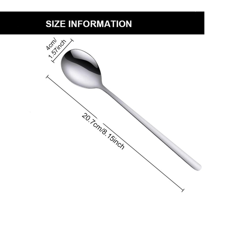 Korean Spoon,Stainless Steel Table Spoons,8.15 inch Long Handle Dinner Rice