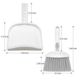 NACENA Broom and Dustpan Set, Mini Dust Pan and Brush Set Small Dustpan and Brush Dustpan with Comb Teeth Home and Office Cleaning Tool for Small Spaces Pet Hair and Daily Grooming, Grey & White