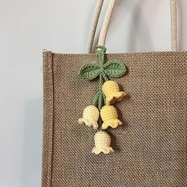 ZhangyiHot 1pc Yellow Creative Knitted Orchid Flower Keychain Charms Crochet Flower Pendant,Women's Novelty Fashionable Orchid Keychains for Car Key Purse Phone Supplies Décor