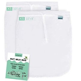 Bellamei Nut Milk Bag Reusable 3 Pack Food Strainer Nut Bags For Almond/Soy Milk Greek Yogurt Professional for Cold Brew Coffee Tea Beer Juice Fine Italian Nylon Mesh (2 pack-8"x10")
