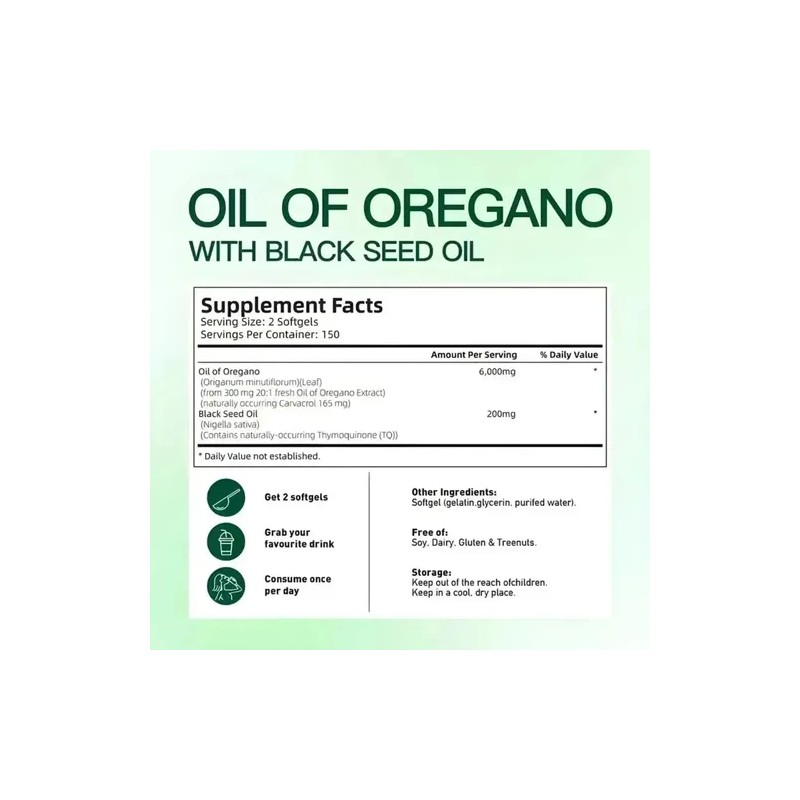 Aceite De Orégano 6000mg 300 Cápsulas Sin Sabor