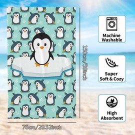 Penguin Beach Towel, Quick Drying Bath Towel, Ultra Absorbent, Super Soft Beach Blanket, Pool, Travel, Swimming, Shower Towel, Beach Towel for Children, Oversized Bath Towel, for Bath, Beach, Pool,