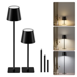 JACKYLED Cordless Table Lamps Rechargeable, 7 DIY Height, 3 Color Stepless Dimming, 5000mAh Battery Operated Lamp, Portable Indoor/Outdoor LED Desk Lamp for Bedroom/Dinning/Bars, Metal Black, 2 Pack