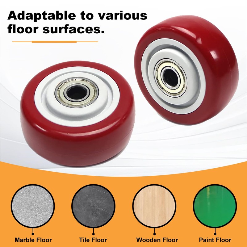 Juvielich 4Pcs 2.5 Inch Push Cart Wheels, Red PU Caster