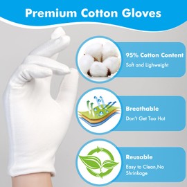 Cotton Gloves for Dry Hands Sleeping, 4 Pairs White Cotton Moisturizing Eczema Gloves for Lotion Overnight, Men and Women