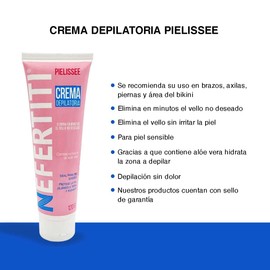 Crema Depiladora Nefertiti para Piel Sensible con Aloe Vera, Rostro, Piernas, Brazos, Axilas y Área de Bikini, Protege y Humecta la Piel, Hombre y Mujer, 120gr.