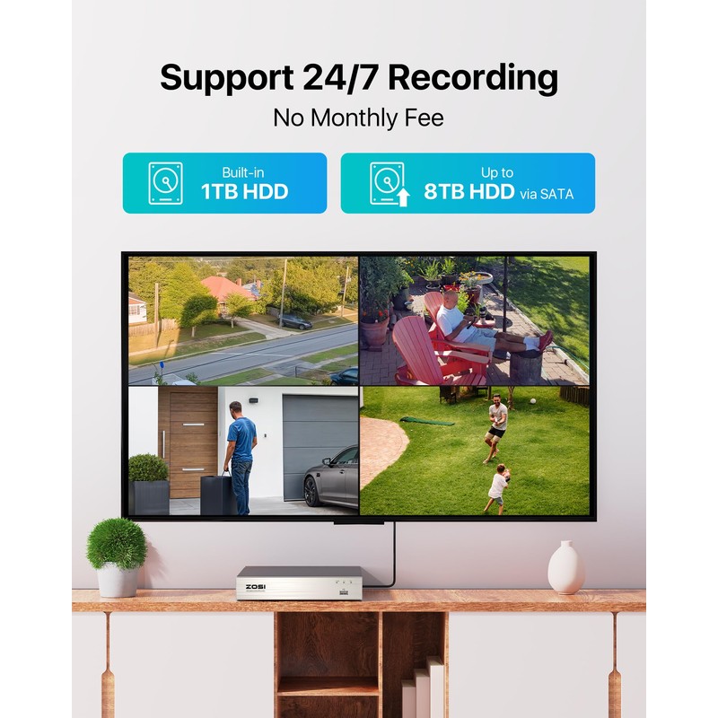 ZOSI 1080P Home CCTV Camera System with Human Vehicle Detection,