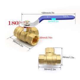 ieron 3 Way Ball Valve DN15 (T-Port) Pipe T-Type Brass Ball Valve 1/2 Inch BSP Female Thread Brass Stainless Steel Lever Handle