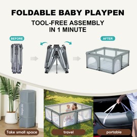 Foldable Baby Playpen,59x71 Inches Portable Playpen,Collapsible Play Pen for Babies and Toddlers,Indoor & Outdoor Baby Fence Play Area,Cold Gray