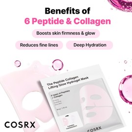 COSRX The Peptide Collagen Lifting Glow Hydrogel Mascarillas faciales 3 unidades, mascarilla de colágeno, esenciales de viaje, mascarilla nocturna, cuidado de la piel coreano