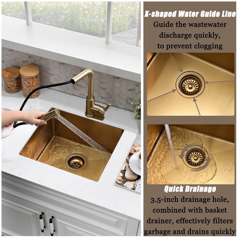 WMXQX 15 Inch Gold Undermount Bar Sink, 15x15 Bar Sink