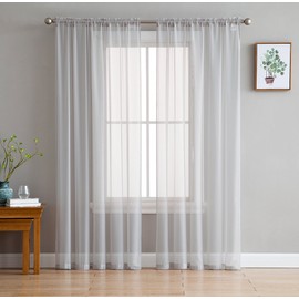 HLC.ME Silver Grey Sheer Voile Extra Long Window Treatment Rod Pocket Curtain Panels for Bedroom and Living Room (54 x 108 inches Long, Set of 2)
