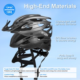 NTGBV Adult Bike Helmet for Men/Women with Helmet Bag 2 Removable Moisture-Wicking Liners & Visors Lightweight Shockproof Adjustable Design CPSC 1203 & EN 1078 Safety Certified for Road/Commute/MTB