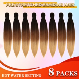 Abellee Braiding Hair braids hair extensions 26”pre stretched braiding hair color Braiding Hair 8pcs hair extensions for women braids (26", 1B/30/27)