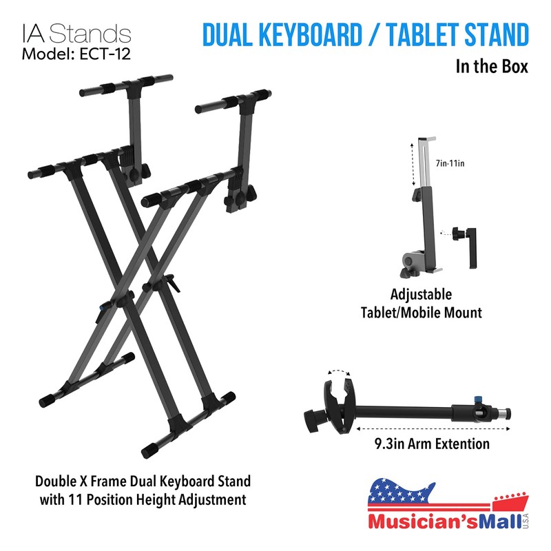 IA Stands ECT12 Adjustable X-Style Dual Keyboard Stand