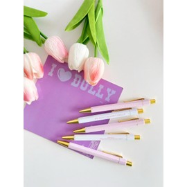 Jxueych 5 Pcs Funny Pens with Paper, Assorted Colors Retractable Ballpoint Pen, Black Ink 1.0 Mm Medium Point Quick Drying for Writing Drawing Journaling Note Taking (I love Dolly)