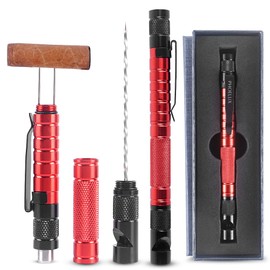 Phoelux Cigar Punch Multitool Tool 6-in-1 Draw Enhancer Tool (Black and Red)-Cigar Punch, Twin Needle, Cigar Draw Enhancer Cutter, Whistle and Clip with Gift Box