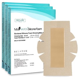 MedVanceTM Silicone - Bordered Silicone Adhesive Foam Dressing, Post Elbow, Shoulder Knee Surgery, (4"x8" w/Wings), 15 Dressings