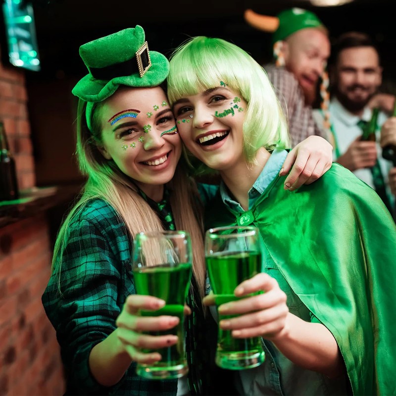 4 Pcs St. Patrick's Day Face Tattoos Stickers Green Shamrock
