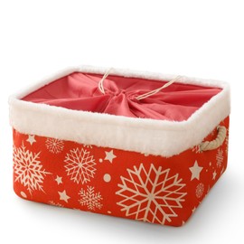 INough Christmas Ornament Storage Box Holiday Decoration Organizer, Christmas Basket for Kids Large Gifts Baskets Empty with Handles Christmas Santa Sack with Drawstring (Large, Snowflake)