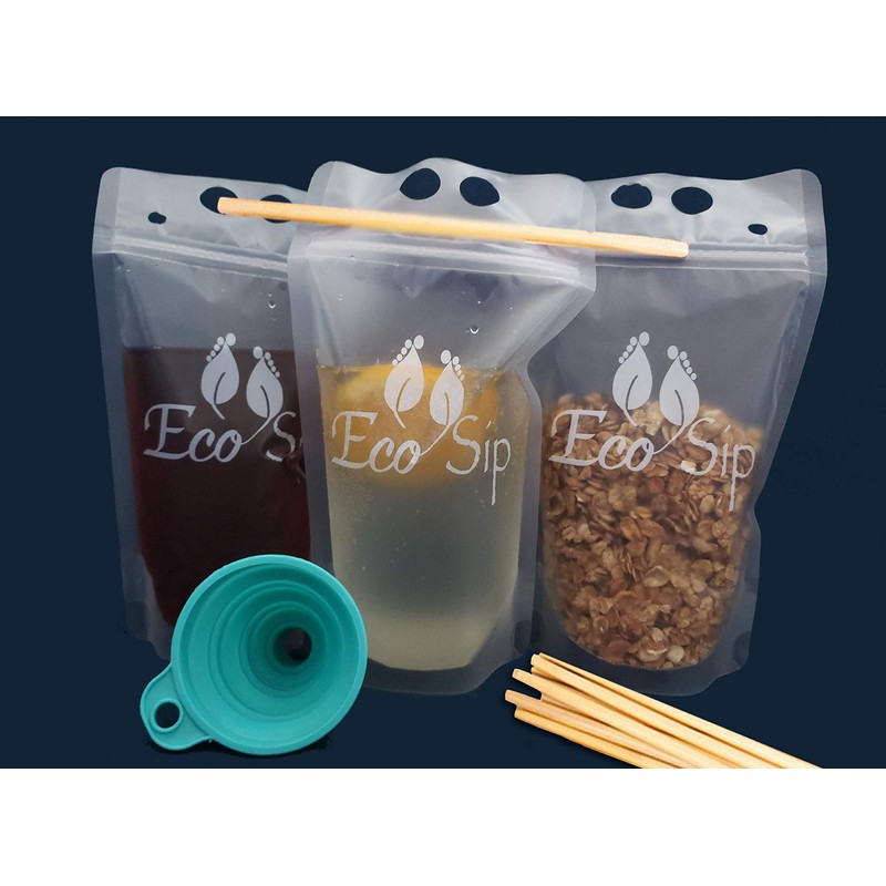 Biodegradable Disposable Drink Pouches by EcoSip – Eco-Friendly w/Gusset Bottom