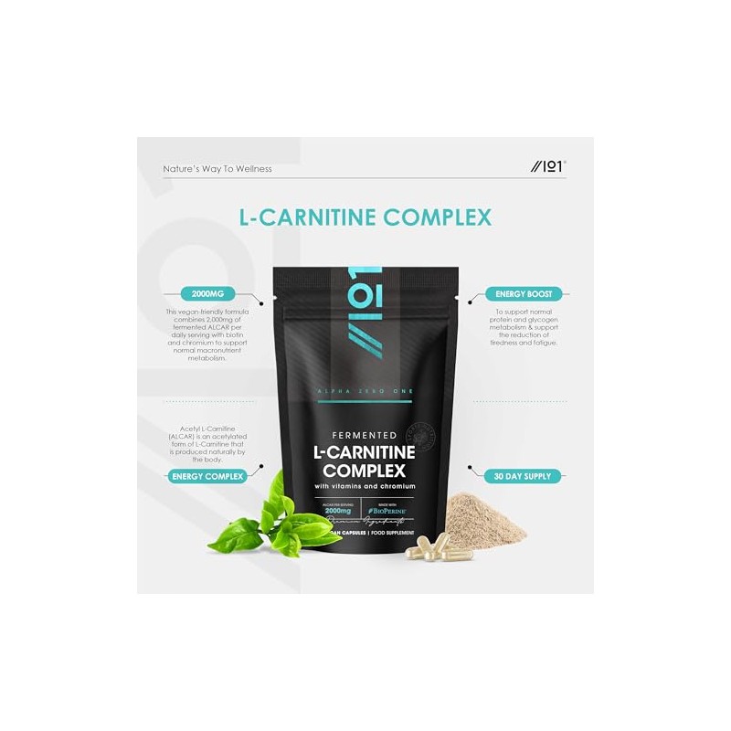L-Carnitine 2000mg with BioPerine - 120 Capsules - Energy &