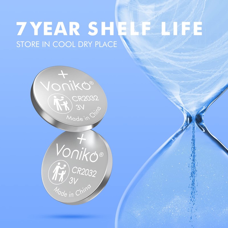 Voniko CR2032 3V Lithium Batteries 10 Pack for Child Safety,