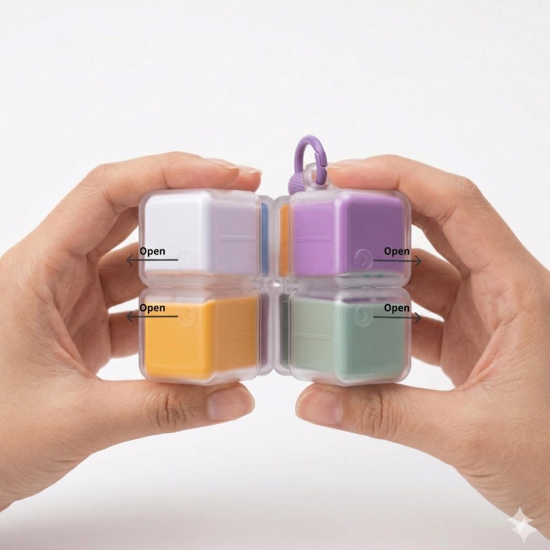 Magnetic Cube Pill Organizer 8 Compartments in 0.8*0.8*1 One-Piece Integrated