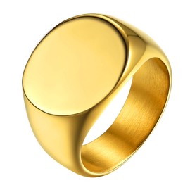 GOLDCHIC JEWELRY Gold Signet Biker Rings, Polished Stainless Steel Ring for Men, Size V½