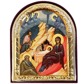 Needzo Nativity Icon Orthodox Catholic, Byzantine Arched, Christmas Decoration Gift For Woman, Man, 4 1/16 Inch, Nativity of Christ