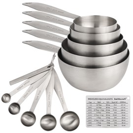 Smithcraft Measuring Cups and Measuring Spoons Set of 12, Stainless Steel Measurer Cups and Measurement Spoons with Leveler and Measure Equivalents for Kitchen and Baking