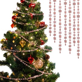 Boao 32.8ft Snowflake Garland for Christmas Tree Decoration Glitter Winter Snowflake Hanging Garland Plastic Xmas Ornament for Winter Christmas New Year Party(Rose Gold)