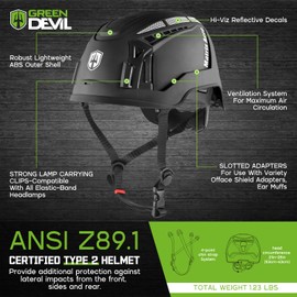 GREEN DEVIL Type 2 Hard Hat Vented Construction Safety Helmet with Side Impact Protection Type II Class C Rated Work Hardhat for Men Women