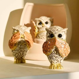 EHERDM 3PCS Owls Figurine Set Hear Speak See No Evil Zen Mood Wise Owl Statues Collectible Bird Sculptures for Shelf Cabinet Desktop Decor Gift for Birds Lovers Ginger
