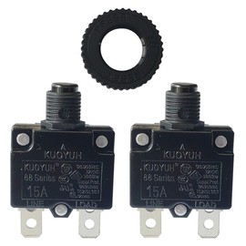 Genuine KUOYUH Circuit Breaker Thermal Overload 88 Series 15A Quick Connect Terminals 32VDC 125/250VAC 50/60Hz Push-to-Reset Button 2-Pack (15A)