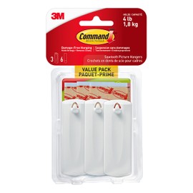 Command Sawtooth Picture Hangers, Damage Free Hanging Frame Hangers, No Tools Wall Hooks for Hanging Sawtooth Frames in Living Spaces, 3 White Picture Frame Hangers and 6 Command Strips