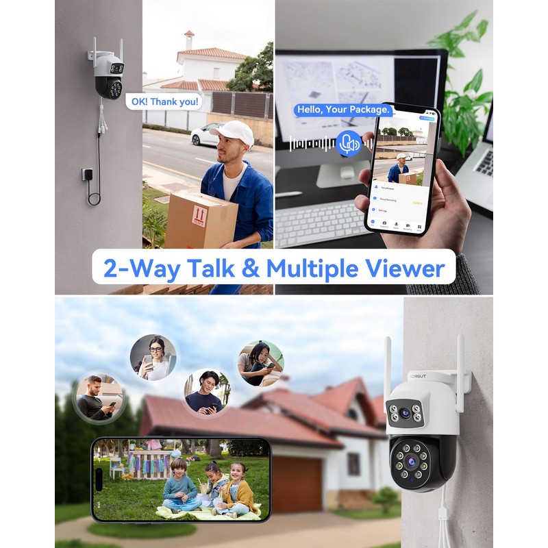VORGUT Wireless Security Camera System Outdoor, 2pcs 2K Dual Lens