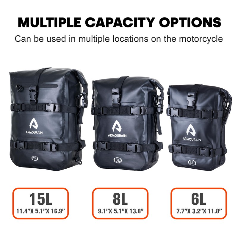 ARMOURAIN Motorcycle Rear Rack Bag 8L Bicycle Dry Bags Motorcycle
