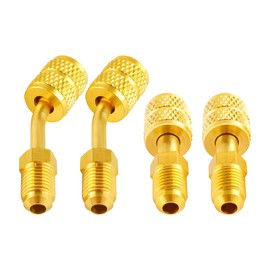 R410A Adapter, 5/16 inches SAE Female to 1/4 inches SAE Male Flare, 2 Angled Adapter 2 Straight Adapter, Quick Thread Charging Vacuum Port Adapters for Mini Split HVAC Air Conditioner System