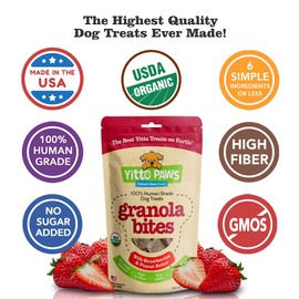 Organic Dog Treats by Yitto Paws - Human Grade, Baked Crunchy Biscuits, Made with Peanut Butter, Real Fruit, No Sugar Added