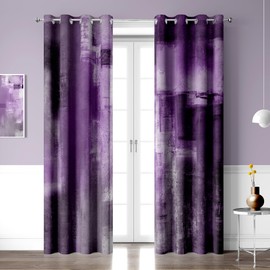 Emwnodti Purple Grey Blackout Curtains, Abstract Gray Black Modern Window Drapes 2 Panels for Bedroom Living Room, Grommet Top Room Darkening Curtains Home Decor 52'' x 84''