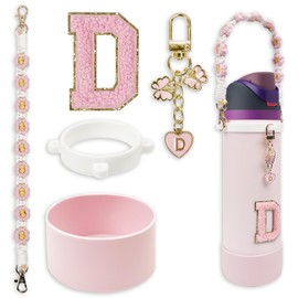 Silicone Boot Cute Monogram Set Compatible with Owala Water Bottle 24 oz - Perfect Letter Owala Accessories for Owala Tumbler, Owala Free Sip, Pink Owala, Black Owala, owala coffee tumbler (Pink, D)