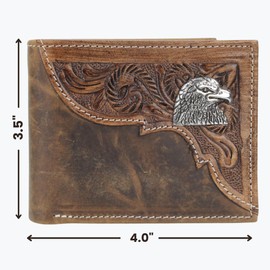 American Bison Tooled Side Bifold Wallet with Conchos–Oil Pull Up Classic Western Craftsmanship & RFID Protection (Eagle, Brown)